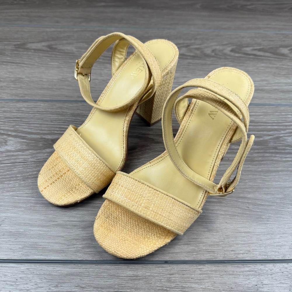J.Crew Womens Sandals Raffia Block Heel Ankle Strap Beige 7